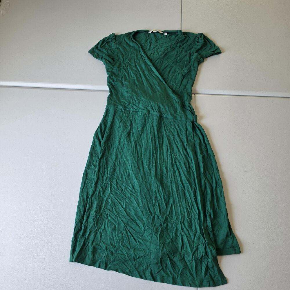 Boden Dress Womens 2P Petite Green Jersey Wrap Midi Short Sleeve Tie Waist